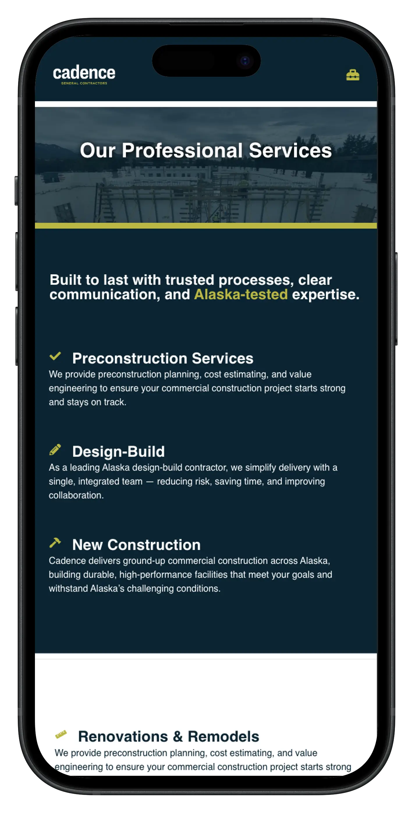 screenshot of Cadence General's website