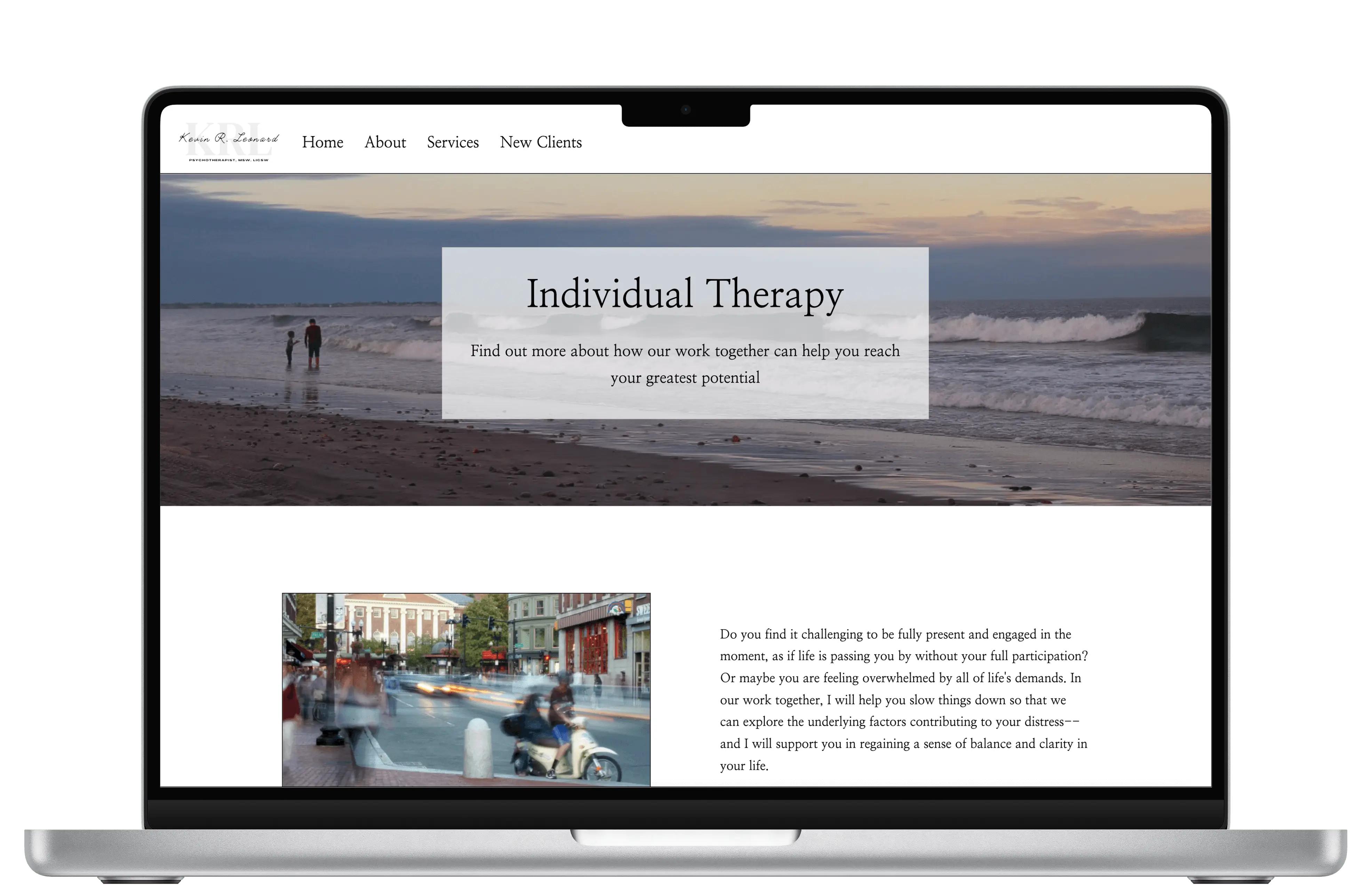 A screenshot of the Kevin Leonard Therapy website